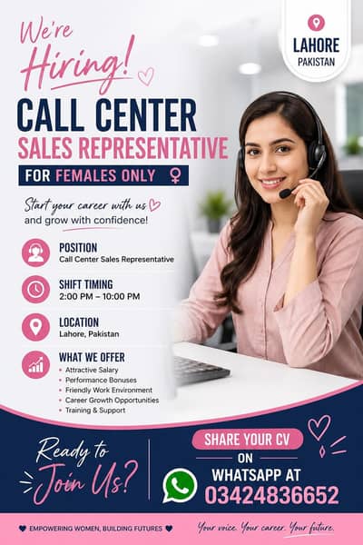 Female Sales Representative Required| Call Center Job Lahore