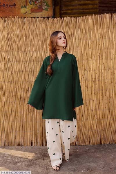 2 Pcs Women's Stitched Cotton Lawn Plain Shirt And Trouser