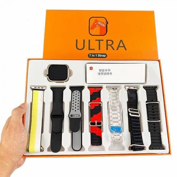 Ultra 3 Smartwatch 7-in-1 Set: Durable Stainless Steel Design, HD Display, Fitness Tracking & 7 Interchangeable Belts and chain walie