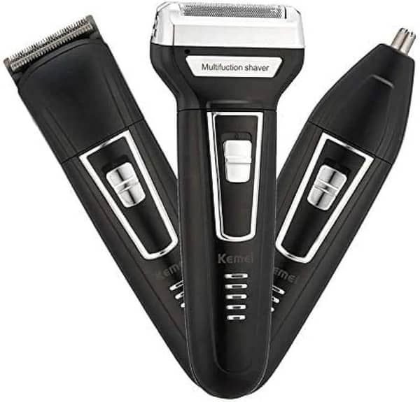 Original Kemei KM-5558 3-in-1 Rechargeable Grooming Kit for Men - Electric Shaver, Hair Clipper & Nose Trimmer - Professional Cordless Beard Styler & Grooming Machine (Blue)