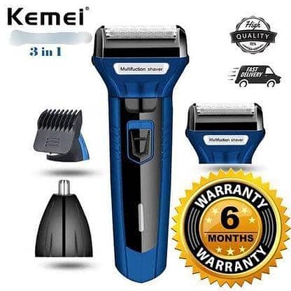 Original Kemei KM-6332 Professional 3-in-1 Grooming Kit - Rechargeable Men's Shaving Machine, Beard Trimmer, Hair Clipper & Nose Trimmer - All-in-One Personal Care Set"