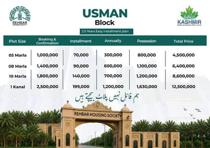 Rehbar Housing society Usman block 5 Marla Plot 2.5 years installments plan