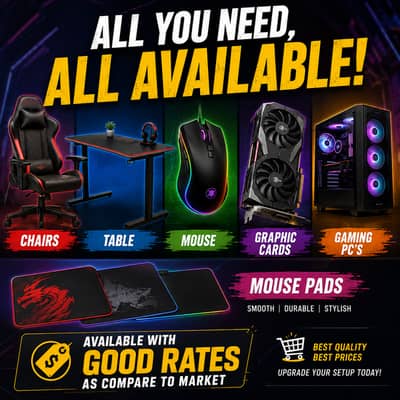 chairs table Mouse Graphic Cards Gaming PC,s Mouse Pads  Available
