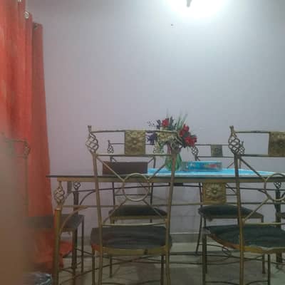 Heavy iron Dinung Table Set 10 × 5 Feet + 6 Chairs +Glass