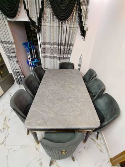PVC Top 8 Seater Dining Table with Chairs