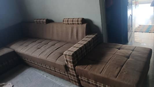 7 seater L shaped sofa set with extra seat brown color