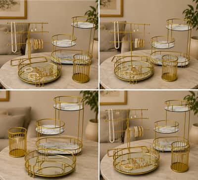 4-Piece LuxuryCosmetic Storage Rack with Marble Style Trays