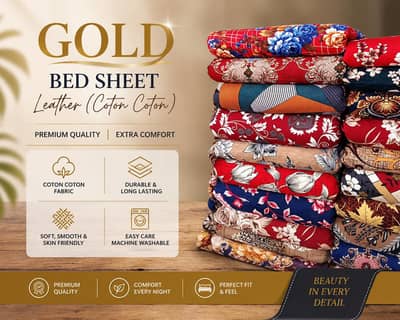 Gold Premium Cotton Bed Sheet Set – 3 Meter Fabric