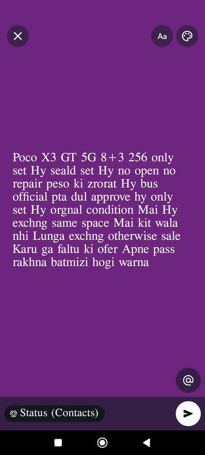Xiaomi POCO X3 GT 8 256 only set details pic Mai Hy back damig