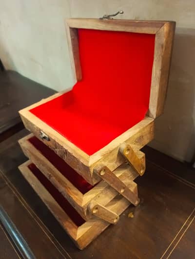 Handmade 3-Tier Wooden Jewelry Box | Jewelry Organizer | Pakistani Han