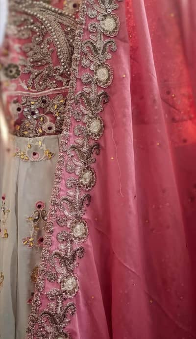 "Off White Pink Heavy Kundan Zari Embroidered Maxi-Party Wear Frock"