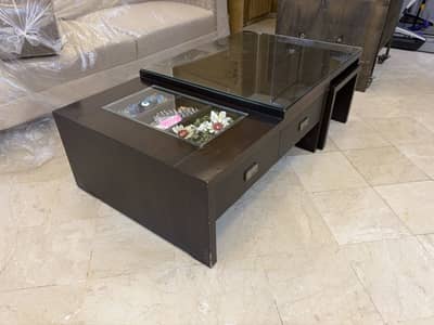 Elegant Wooden Coffee Table with Glass Top