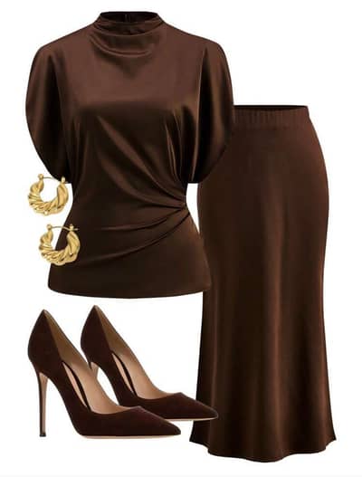 Brown Satin Shiny top and skirt