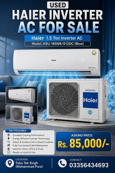 Haier 1.5 ton inverter ac for sale working excellent