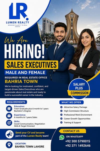 Sales Executives Required Male & Female Real Estate Jobs Bahria Town