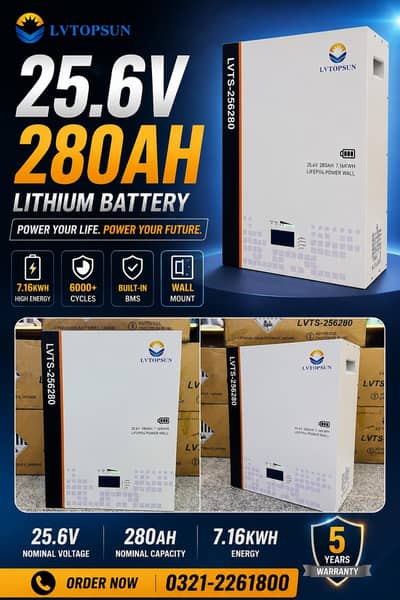 25.6v280ah LVTOPSUN Lithium Battery