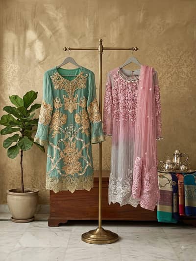 3 piece pure chiffon ready to wear dresses in medium size.