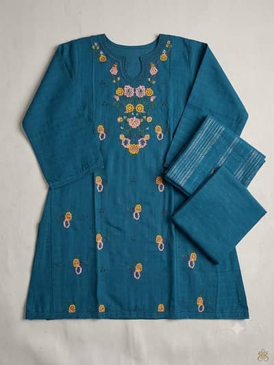 3 piece stitched cotton embroidery dress