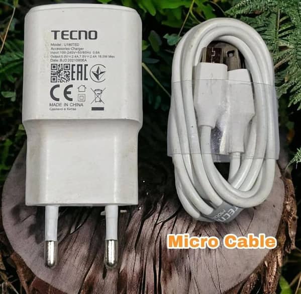 Original Tecno 18 w Fast Charger + Data Cable -Fast Charging Supported - Wall Charger - Supported to All Tecno Phones