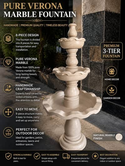 Premium Pure Verona Marble Fountain | 8-Piece | Luxury Design