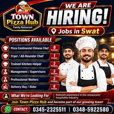 Pizza Town Hut Hiring , Chefs, Waiters , Supervisors Jobs in Swat
