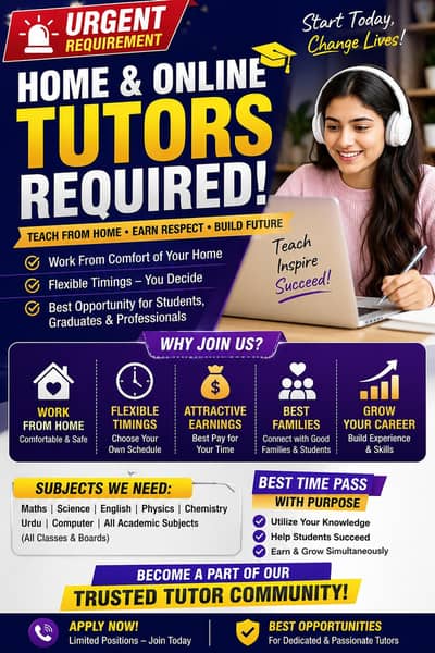 Home and Online tutors required