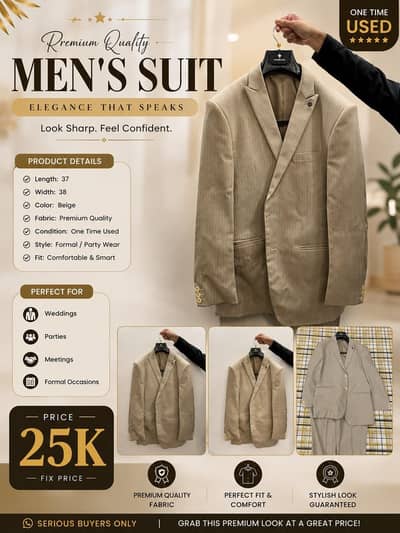 Premium Men's Suit - One Time Used