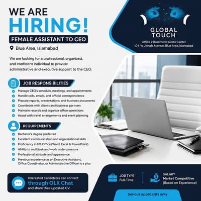 Female Assistant to CEO Required Full Time Job in Islamabad