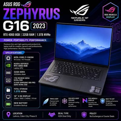 ASUS ROG/Zephyrus /G16 2023 /i7 13th Gen/RTX 4060 8GB /32GB RAM/1.5TB