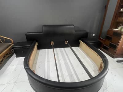 Wooden Leather bed with side tables