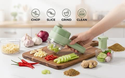 4-in-1 Electric Vegetable Cutter - Chop, Slice & Grind Fast