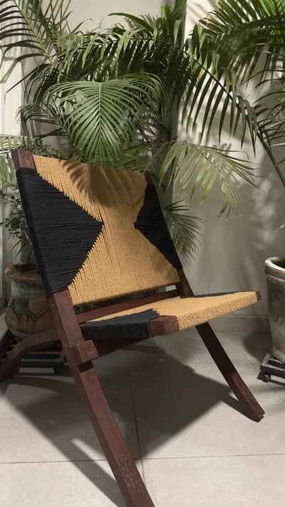 Handcrafted Wooden Woven Lounge Chair – Excellent Condition