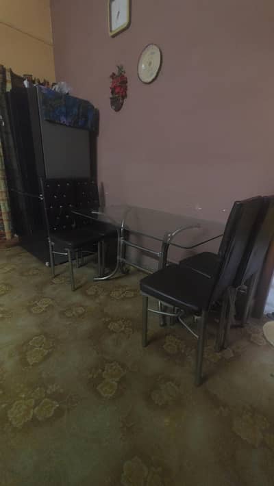 4 Chair Glass Dining Table For Sale