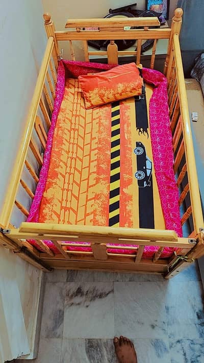 Wooden Baby Cot with Mattress & Side Padding – Excellent Condition