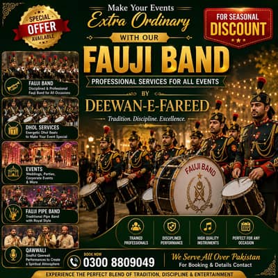 Band baja, Fauji Band, Events,Dhool services, Fauji Pipe Band, Qawali