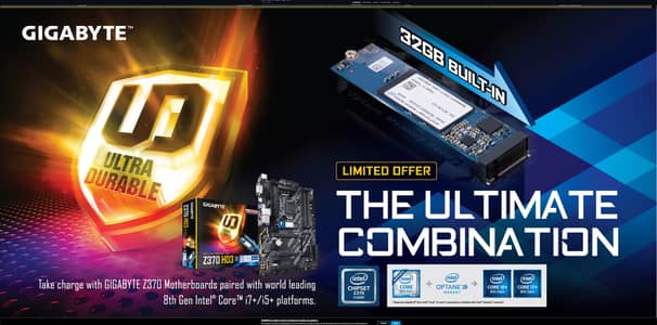 Gigabyte Z370 HD3 Ultra Durable Motherboard with 16gb optane memory