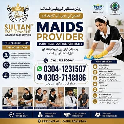 Maids / House Maids / cook / House chef / Baby Sitter maid available