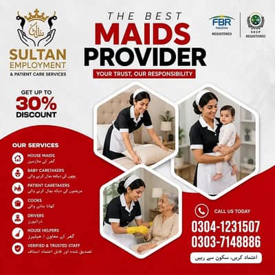 Maids / House Maids / cook / House chef / Baby Sitter maid available