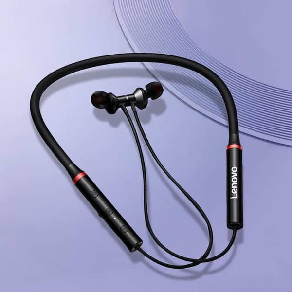 100% Original Lenovo HE05X Bluetooth 5.0 Earphones Wireless Neckband Headset, Magnetic, Waterproof IPX5, HiFi Sound, 8H Playtime, Sports Earbuds with Mic (Black) - Global Version