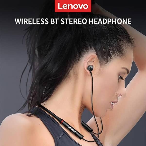 100% Original Lenovo HE05X Bluetooth 5.0 Earphones Wireless Neckband Headset, Magnetic, Waterproof IPX5, HiFi Sound, 8H Playtime, Sports Earbuds with Mic (Black) - Global Version