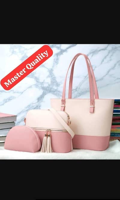 Pink Rexine 3-Piece Girls Handbag Set