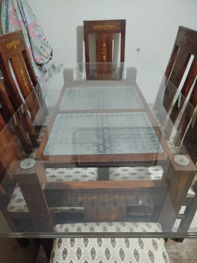 DINING TABLE WITH 6 SEATER GLASS TOP