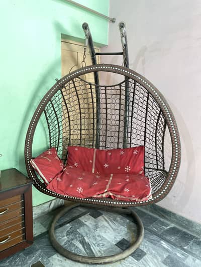 Double hanging swing chair with cushions