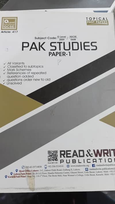 PAKISTAN STUDIES READ AND WRITE: SYLLABUS CODE 2059 FOR PAPER 1 and 2