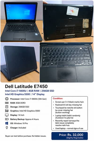 Dell Latitude E7450 i7 5th Gen 8GB 256GB SSD