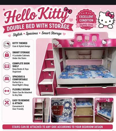 Hello kitty double bed / bunk bed with storage for sale