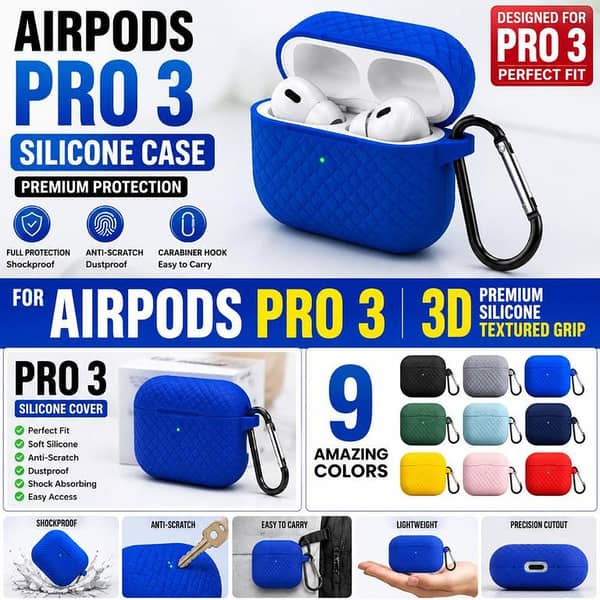 AirPods Pro 3 Wireless Earbuds WITH Free Premium Silicone Protective Case Gift Premium Quality High Bass & Clear Sound | Latest CAT 3 Chipset | Touch Control | Long Battery | Bluetooth TWS Earbuds