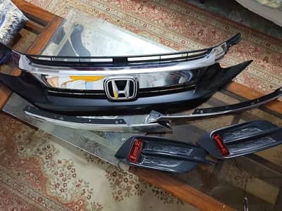 Honda Civic X Genuine Front Grill + Chrome Trim + Rear Bumper LED Refl