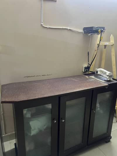 Wooden Iron Stand with Storage Space
