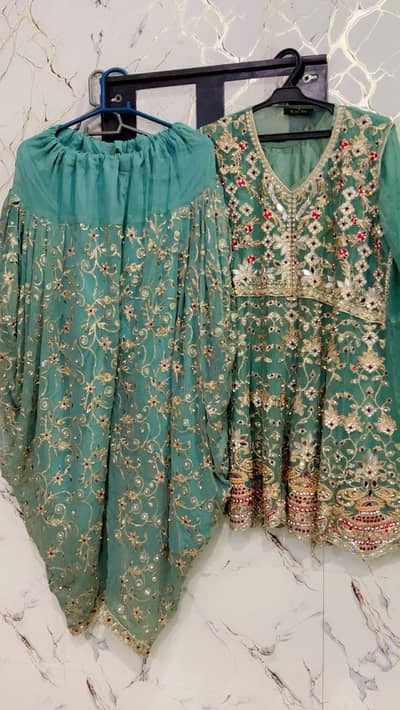 party wear dress for sale frock+ shalwar+ duppata + shameez 10/10
